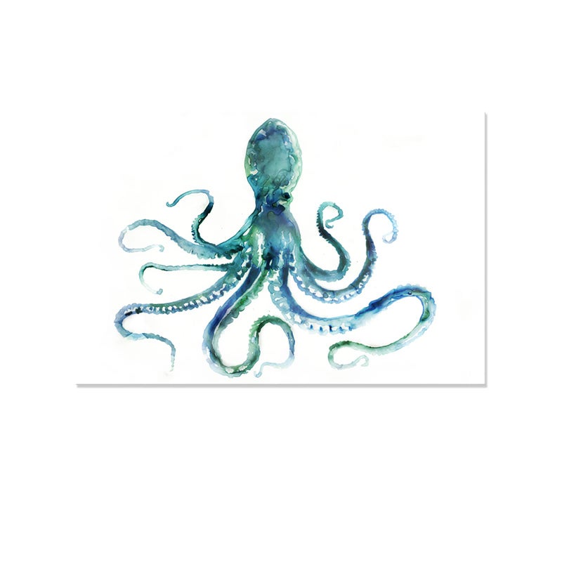 JAPO ART Blue Octopus Bathroom Decor Canvas Wall Art by Edward Selkirk Coastal wall decor Nautical Ocean Animal Watercolor Marine life Sea Pictures Framed Artwork Print on Canvas for Living Room - Image 2